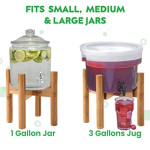 Drink Dispenser Stand - Beverage Glass Jar and Water Plastic Jug Holder - Adjustable up to10-inch Wide