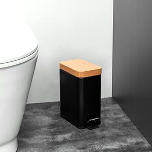 Doyingus Trash Can with Lid Soft Close 5 Liter / 1.3 Gallon Slim Foot Pedal Garbage Container Bin with Removable Plastic Inner Wastebasket for Bathroom Bedroom Office (Black)