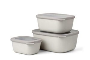 mepal cirqula multi rectangular 3-piece-bowl set-food storage containers-stackable-dishwasher safe, hoch, nordic white