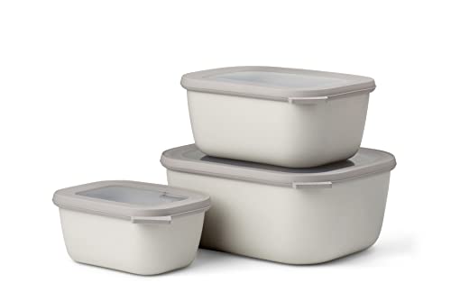 Mepal Cirqula Multi Rectangular 3-Piece-Bowl Set-Food Storage Containers-Stackable-Dishwasher Safe, Hoch, Nordic White