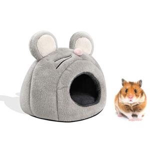 dioop guinea pig cave bed,pet hamster bed house with removable pillow cushion,hamster hedgehog winter nest hideout,small animals warm pet hut,rat shape dutch pig mini pet house,(gray rat)