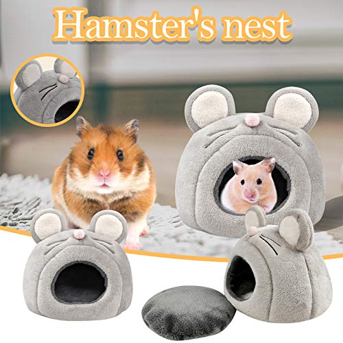 DIOOP Guinea Pig Cave Bed,Pet Hamster Bed House with Removable Pillow Cushion,Hamster Hedgehog Winter Nest Hideout,Small Animals Warm Pet Hut,Rat Shape Dutch Pig Mini Pet House,(Gray Rat)