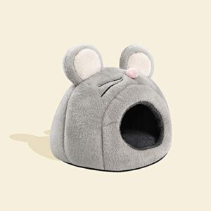 DIOOP Guinea Pig Cave Bed,Pet Hamster Bed House with Removable Pillow Cushion,Hamster Hedgehog Winter Nest Hideout,Small Animals Warm Pet Hut,Rat Shape Dutch Pig Mini Pet House,(Gray Rat)