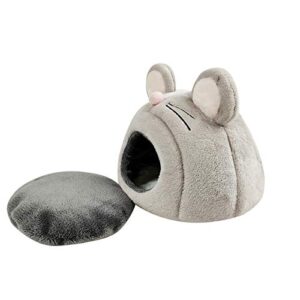 DIOOP Guinea Pig Cave Bed,Pet Hamster Bed House with Removable Pillow Cushion,Hamster Hedgehog Winter Nest Hideout,Small Animals Warm Pet Hut,Rat Shape Dutch Pig Mini Pet House,(Gray Rat)