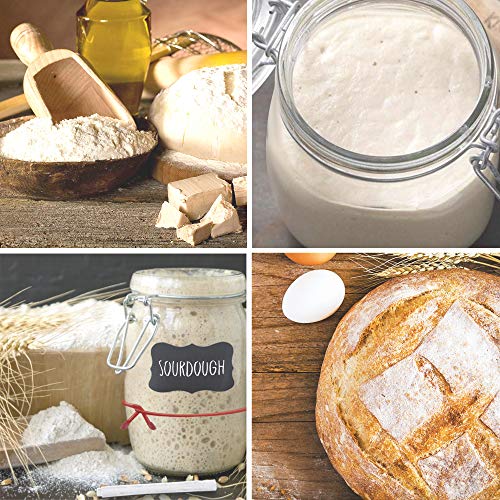 Sourdough Starter Jar Kit, 50 Oz DIY Sourdough Starter Jar with Thermometer, Chalkboard Marker, Sticker, Cable Tie, Brushes - Reusable Sourdough Jar Kit, Use for Home Bakery & Dry Food Storage