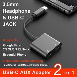 USB C to 3.5mm Headphone Jack Adapter,Fast Charge,ivoros Type-C Audio Earphone Aux Converter,Design for Google Pixel 5/4/3/2 XL,Samsung Galaxy S20/Ultra/S10/Note 20/10+Plus,iPad Pro/Air4/mini6