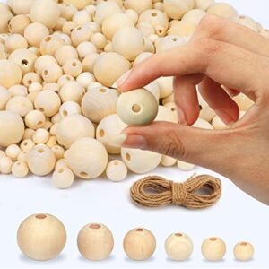 Innovative Offer 510 Pcs Wooden Beads with Jute Twine, 6 Sizes Unfinished Wood Beads for Crafts with Holes - 8, 10, 12, 14, 16, 20 mm Beads for Jewelry Making, Garland, Home/Farmhouse Decor and DIY