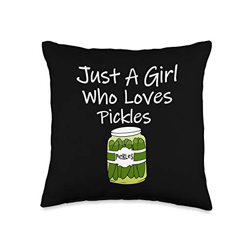 Wrinkled Hippie Just A Girl Who Loves, Funny Pickle Throw Pillow, 16x16, Multicolor