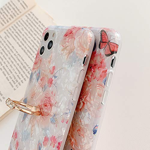 Qokey Compatible with iPhone SE Case 2022/2020,iPhone 8 Case,iPhone 7 Case 4.7 inch Flower Cute Fashion Cover for Women Girl 360 Degree Rotating Ring Kickstand Soft TPU Shockproof Cover Rose Butterfly