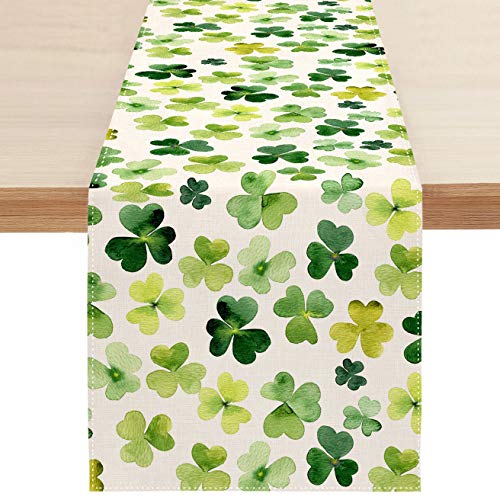 St. Patrick's Day Table Runner, Spring Green Shamrock Table Runners for Kitchen Dining Coffee or Indoor and Outdoor Home Parties Decor 13 x 72 Inches