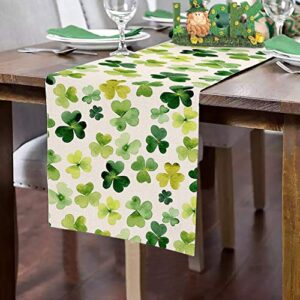 St. Patrick's Day Table Runner, Spring Green Shamrock Table Runners for Kitchen Dining Coffee or Indoor and Outdoor Home Parties Decor 13 x 72 Inches