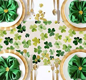 St. Patrick's Day Table Runner, Spring Green Shamrock Table Runners for Kitchen Dining Coffee or Indoor and Outdoor Home Parties Decor 13 x 72 Inches