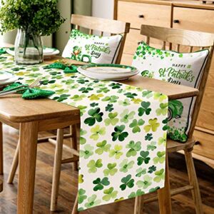 St. Patrick's Day Table Runner, Spring Green Shamrock Table Runners for Kitchen Dining Coffee or Indoor and Outdoor Home Parties Decor 13 x 72 Inches