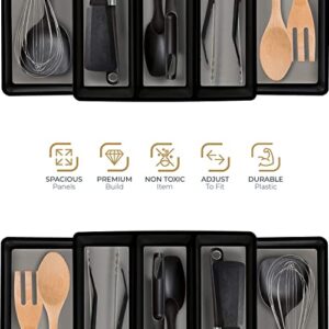 ELTOW Expandable Utensil Drawer Organizer, 5 Compartment Non-Slip & Adjustable Utensil Tray for Kitchen Drawers, Kitchen Organization for Utensils, Office Supplies, Flatware Storage - Black