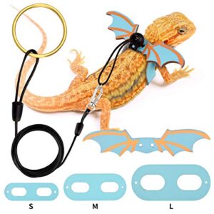 bearded dragon leash and harness adjustable leather wings costume clothes from baby to juvenile lizard iguana gecko chameleon hamster ferret reptile walking carrier accessoreis s m l 3 pack (sky blue)