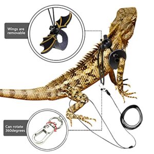 Bearded Dragon Leash and Harness Adjustable Leather Wings Costume Clothes from Baby to Juvenile Lizard Iguana Gecko Chameleon Hamster Ferret Reptile Walking Carrier Accessoreis S M L 3 Pack (Sky Blue)