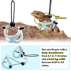 Bearded Dragon Leash and Harness Adjustable Leather Wings Costume Clothes from Baby to Juvenile Lizard Iguana Gecko Chameleon Hamster Ferret Reptile Walking Carrier Accessoreis S M L 3 Pack (Sky Blue)