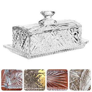 HEMOTON Glass Butter Dish with Lid Handle 2-Piece Design Butter Keeper Covers Crystal Covered Butter Dish Butter Container Dishwasher Safe Food Cake Dessert Fruit