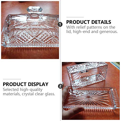 HEMOTON Glass Butter Dish with Lid Handle 2-Piece Design Butter Keeper Covers Crystal Covered Butter Dish Butter Container Dishwasher Safe Food Cake Dessert Fruit