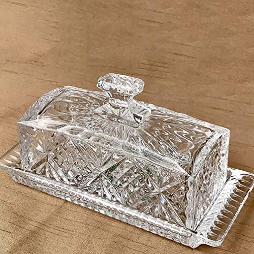 HEMOTON Glass Butter Dish with Lid Handle 2-Piece Design Butter Keeper Covers Crystal Covered Butter Dish Butter Container Dishwasher Safe Food Cake Dessert Fruit