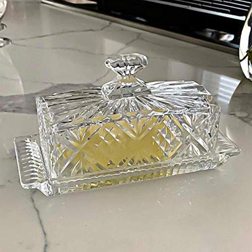 HEMOTON Glass Butter Dish with Lid Handle 2-Piece Design Butter Keeper Covers Crystal Covered Butter Dish Butter Container Dishwasher Safe Food Cake Dessert Fruit