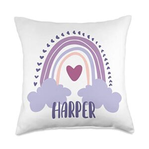 cute rainbow name designs harper personalized custom name rainbow cute colorful throw pillow, 18x18, multicolor