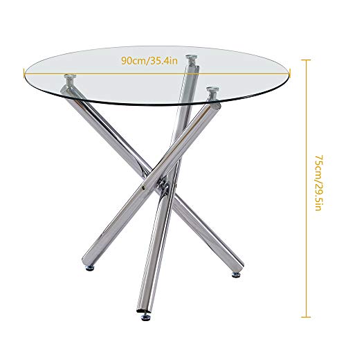 QIHANG-US Round Dining Table for 2-6 People Tempered Glass Dining Room Table with Chrome Finishing Legs, 35" Kitchen Table for Dining Guest Reception, Home Kitchen Furniture