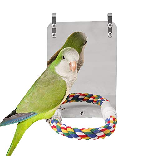 Tylu 6.6 Inch Bird Mirror for Cage Accessories with Rope Perch, Bird Swing Toys Perches for Conures Parakeet Parrot Cockatoo Cockatiel Lovebirds Finch Canaries