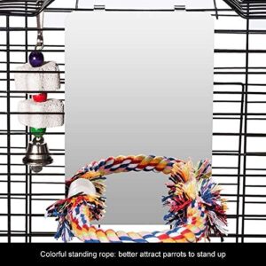 Tylu 6.6 Inch Bird Mirror for Cage Accessories with Rope Perch, Bird Swing Toys Perches for Conures Parakeet Parrot Cockatoo Cockatiel Lovebirds Finch Canaries