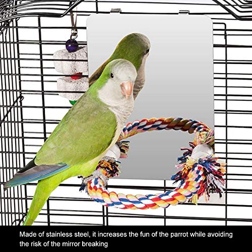 Tylu 6.6 Inch Bird Mirror for Cage Accessories with Rope Perch, Bird Swing Toys Perches for Conures Parakeet Parrot Cockatoo Cockatiel Lovebirds Finch Canaries