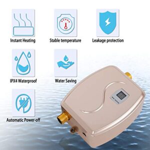 3000W Mini Electric Tankless Hot Water Heater Instant Hot Water Heating Machine for Kitchen Bathroom GOLD 110V