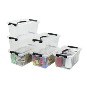 xyskin 5.5 qt. plastic storage container bin with secure lid and latching buckles, 6 pack, clear