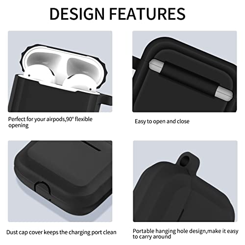 FYY Airpods Case, 5 in 1 Airpod Accessories Set, Silicone Protective Case for AirPods 1st Gen & 2nd Gen Charging Case with AirPods Ear Hooks, Anti-Lost Lanyards, Keychain, Carrying Case Black