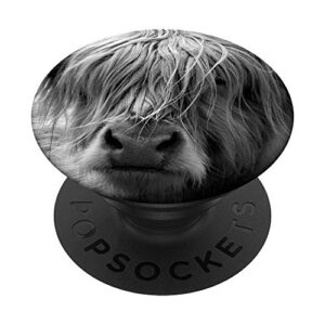 highland cow black & white scottish highland cow coo farm popsockets swappable popgrip