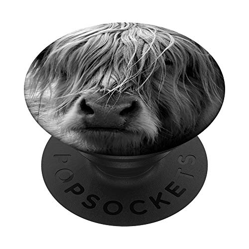 Highland Cow Black & White Scottish Highland Cow Coo Farm PopSockets Swappable PopGrip