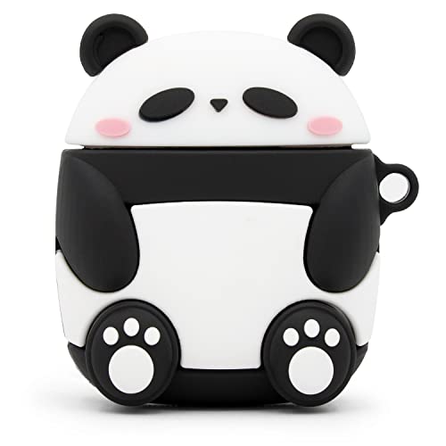 YONOCOSTA Cute Airpods Case, Airpods 2 Case, Panda 3D Animals Funny Cartoon Full Protection Shockproof Soft PVC Charging Case Cover with Keychain for Girls Boys Women Children