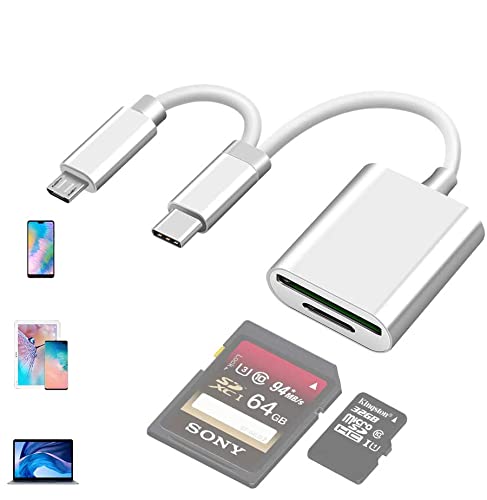 MTAKYA 4 in 1 SD Card Reader for Samsung/Android/ Mac/Camera,Micro SD Card Reader SD Card Adapter with Type C/Micro USB OTG Adapter Memory Card Reader Trail Camera Viewer,Plug and Play