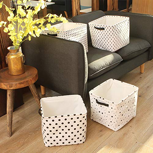 Sea Team Collapsible Canvas Fabric Storage Basket with Handles, Square Storage Box, Cube, Foldable Shelf Basket, Closet, Desk Organizer for Nursery, Home, Office (Black, Set of 4)