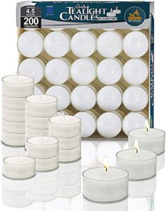 ner mitzvah tea light candles - 200 bulk pack - white unscented tealight candles in clear cup - long burning - 4.5 hour