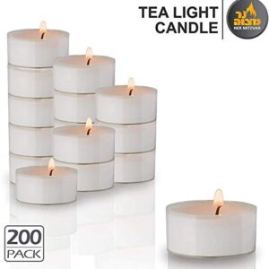 Ner Mitzvah Tea Light Candles - 200 Bulk Pack - White Unscented Tealight Candles in Clear Cup - Long Burning - 4.5 Hour