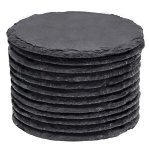 slate coasters, maprial 4 inch 12 pieces round black stone coasters with anti-scratch backing for bar, kitchen home decor, table, cup, diy, housewarming gift
