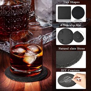 Slate Coasters, MAPRIAL 4 Inch 12 Pieces Round Black Stone Coasters with Anti-Scratch Backing for Bar, Kitchen Home Decor, Table, Cup, DIY, Housewarming Gift