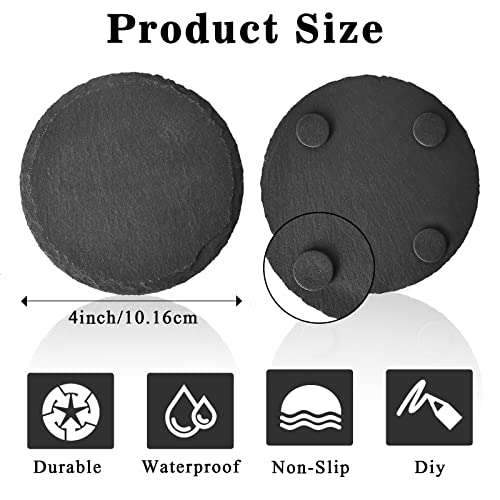 Slate Coasters, MAPRIAL 4 Inch 12 Pieces Round Black Stone Coasters with Anti-Scratch Backing for Bar, Kitchen Home Decor, Table, Cup, DIY, Housewarming Gift