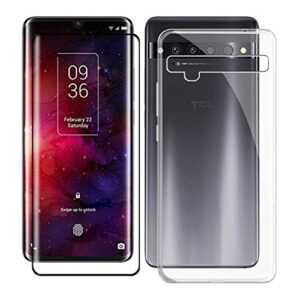 phone case for tcl 10 pro (6.47"), with [1 x tempered glass protective film], kjyf clear soft tpu shell ultra-thin [anti-scratch] [anti-yellow] case for tcl 10 pro - transparent