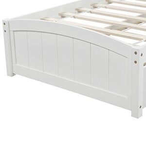 Rockjame Twin Platform Bed with Trundle, Minimalistic Stylish Wood Bed Frame, Easy to Install (White)