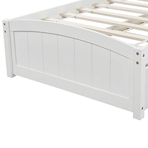 Rockjame Twin Platform Bed with Trundle, Minimalistic Stylish Wood Bed Frame, Easy to Install (White)