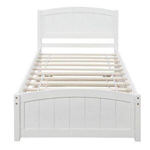 Rockjame Twin Platform Bed with Trundle, Minimalistic Stylish Wood Bed Frame, Easy to Install (White)