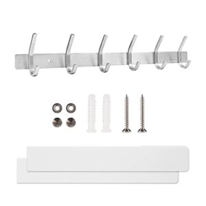 wall hooks, hangers vertical metal rack wall mount for coat towel hat jacket backpack bag (18.11" (6 hooks) silver)