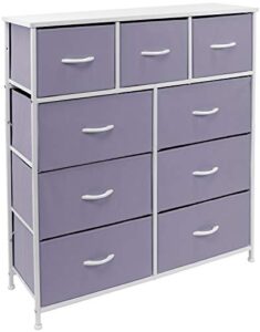 sorbus kids dresser with 9 drawers - furniture storage chest tower unit for bedroom, hallway, closet, office organization - steel frame, wood top, fabric bins (purple, solid)