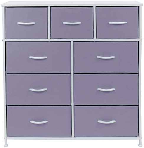 Sorbus Kids Dresser with 9 Drawers - Furniture Storage Chest Tower Unit for Bedroom, Hallway, Closet, Office Organization - Steel Frame, Wood Top, Fabric Bins (Purple, Solid)